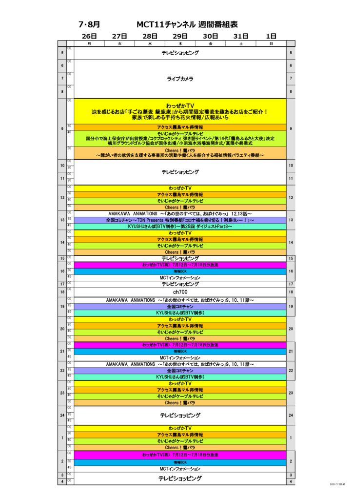 週間番組表 結合 南九州ケーブルテレビネット